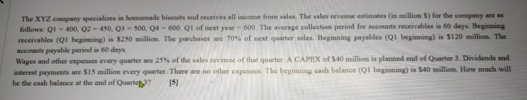 The Xyz Company Specializes In Homemade Biscuits And Receives All Income From Sales The Sales Revenue Estimates In Mil 1