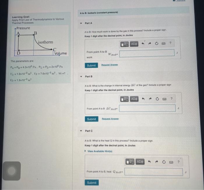 A To Bisobaric Constant Pressure Learning Goals Apply First Law Of Thermodynamics To Various Thermal Processes Pressur 1