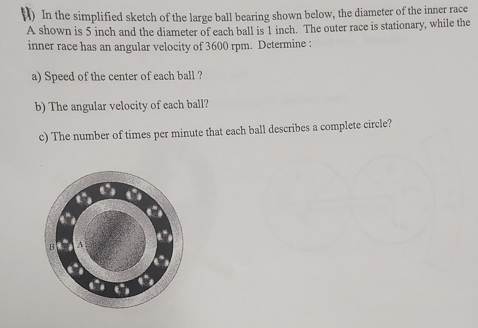 Th In The Simplified Sketch Of The Large Ball Bearing Shown Below The Diameter Of The Inner Race A Shown Is 5 Inch And 1