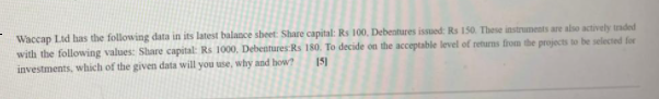 Waccap Lid Has The Following Data In Its Latest Balance Sheet Share Capital Rs 100 Debentures Issued Rs 150 These I 1