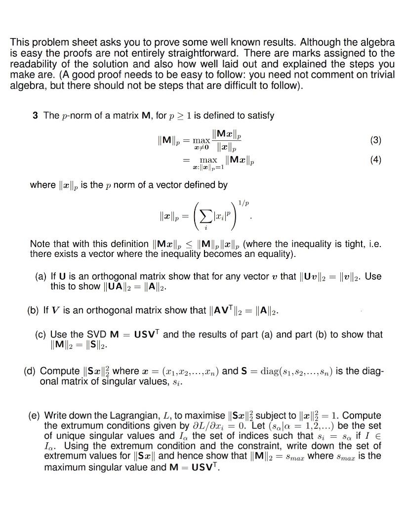 This Problem Sheet Asks You To Prove Some Well Known Results Although The Algebra Is Easy The Proofs Are Not Entirely S 1