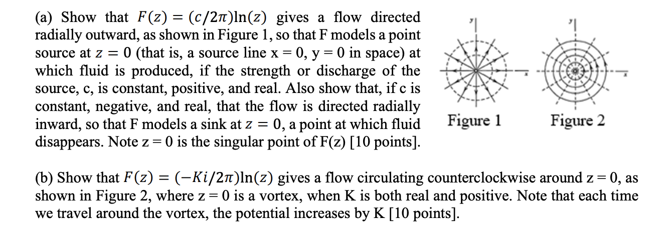 A Show That F Z C 21 Ln Z Gives A Flow Directed Radially Outward As Shown In Figure 1 So That F Models A Poin 1