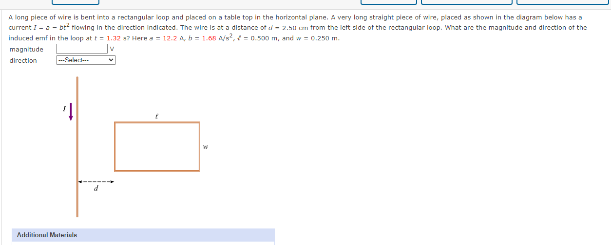 A Long Piece Of Wire Is Bent Into A Rectangular Loop And Placed On A Table Top In The Horizontal Plane A Very Long Stra 1