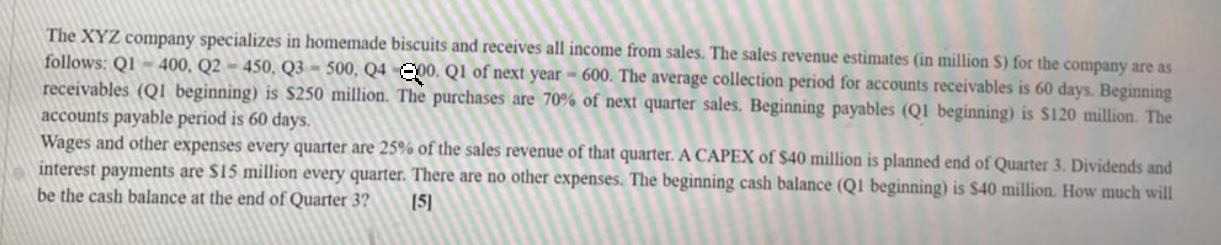 The Xyz Company Specializes In Homemade Biscuits And Receives All Income From Sales The Sales Revenue Estimates In Mil 1
