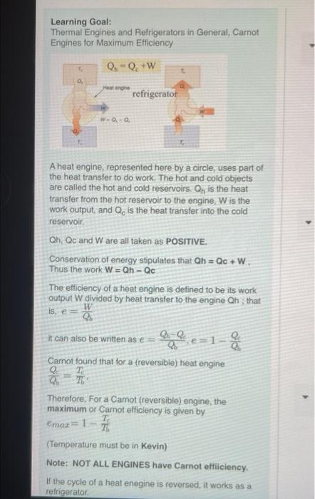 Learning Goal Thermal Engines And Refrigerators In General Carnot Engines For Maximum Efficiency Q Q W Engine Refrig 1