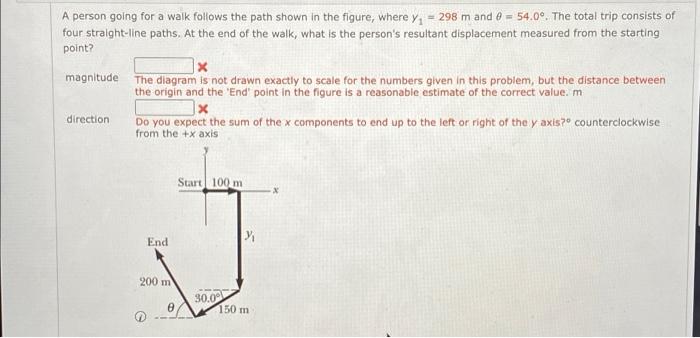 A Person Going For A Walk Follows The Path Shown In The Figure Where Y2 298 M And 8 54 00 The Total Trip Consists 1
