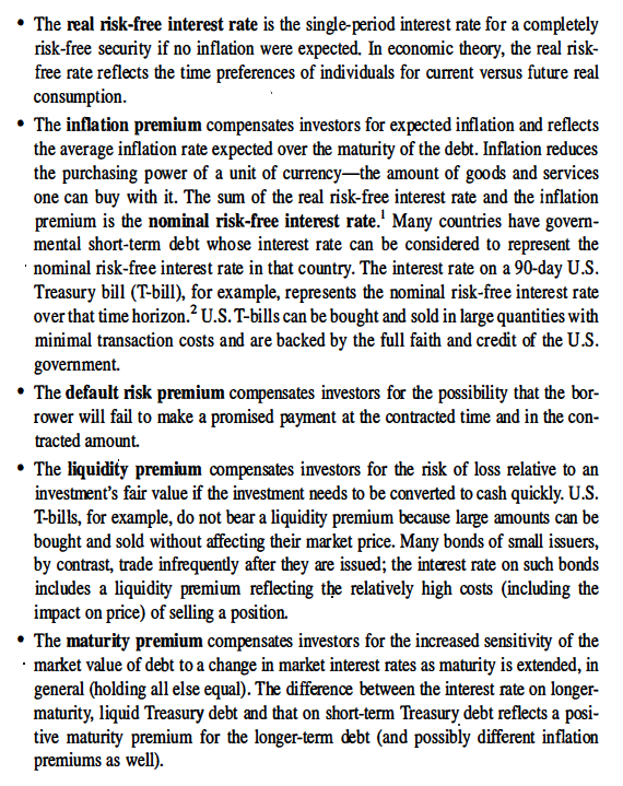 We Can View An Interest Rate As Composed Of A Risk Free Interest Rate Plus A Collection Of Compensatory Premiums Which 1