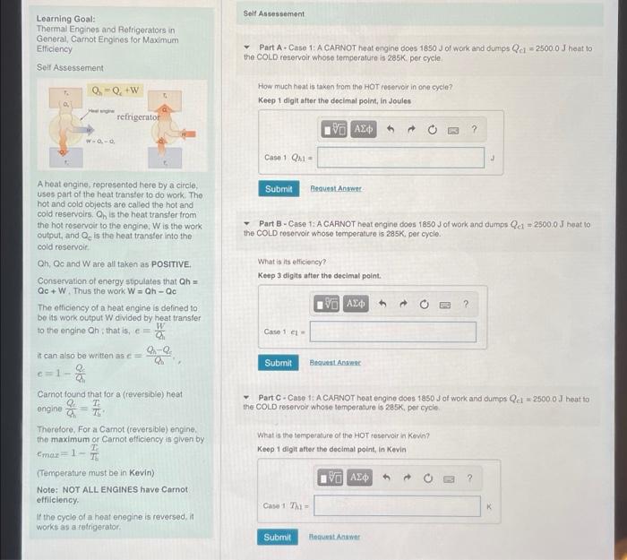Self Assessment Learning Goal Thermal Engines And Refrigerators In General Carnot Engines For Maximum Efficiency Self A 1