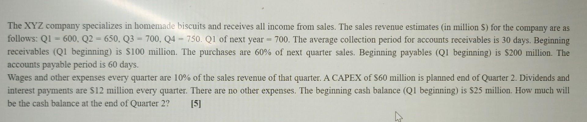 The Xyz Company Specializes In Homemade Biscuits And Receives All Income From Sales The Sales Revenue Estimates In Mil 1
