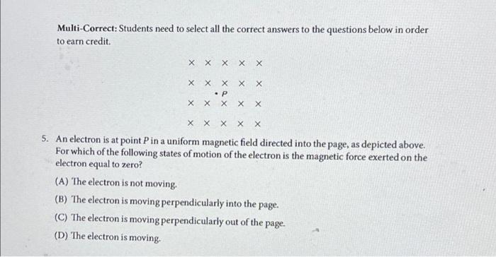 Multi Correct Students Need To Select All The Correct Answers To The Questions Below In Order To Earn Credit X X X X X 1