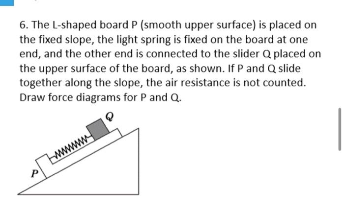 6 The L Shaped Board P Smooth Upper Surface Is Placed On The Fixed Slope The Light Spring Is Fixed On The Board At O 1