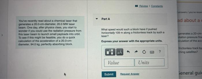 Review Constants Arswers You Ve Recen Part A Ad About A Youve Recently Read About A Chemical Laser That Generates A 20 0 1