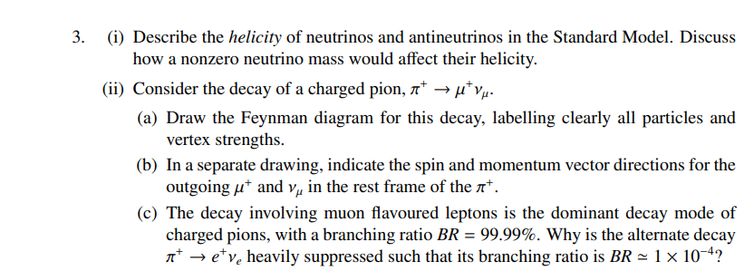 3 I Describe The Helicity Of Neutrinos And Antineutrinos In The Standard Model Discuss How A Nonzero Neutrino Mass W 1