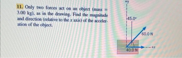 11 Only Two Forces Act On An Object Mass 3 00 Kg As In The Drawing Find The Magnitude And Direction Relative To 1