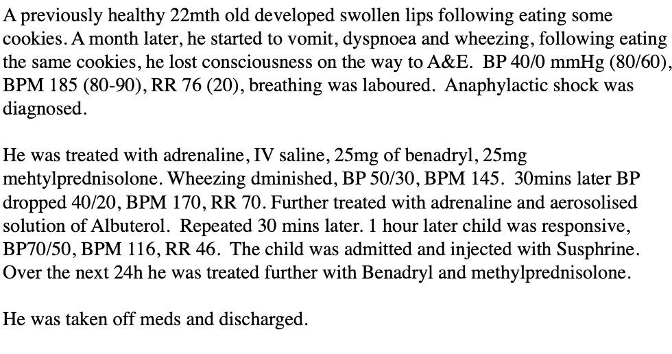 A Previously Healthy 22mth Old Developed Swollen Lips Following Eating Some Cookies A Month Later He Started To Vomit 1