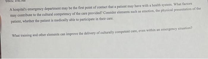 5 9 22 9 45 Am A Hospital S Emergency Department May Be The First Point Of Contact That A Patient May Have With A Health 1