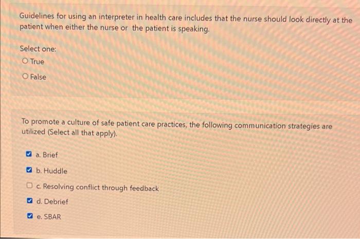 Guidelines For Using An Interpreter In Health Care Includes That The Nurse Should Look Directly At The Patient When Eith 1