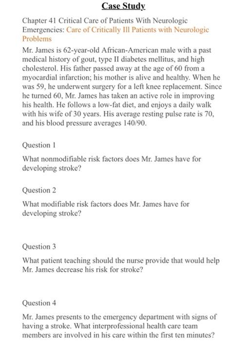 Case Study Chapter 41 Critical Care Of Patients With Neurologic Emergencies Care Of Critically Ill Patients With Neurol 1
