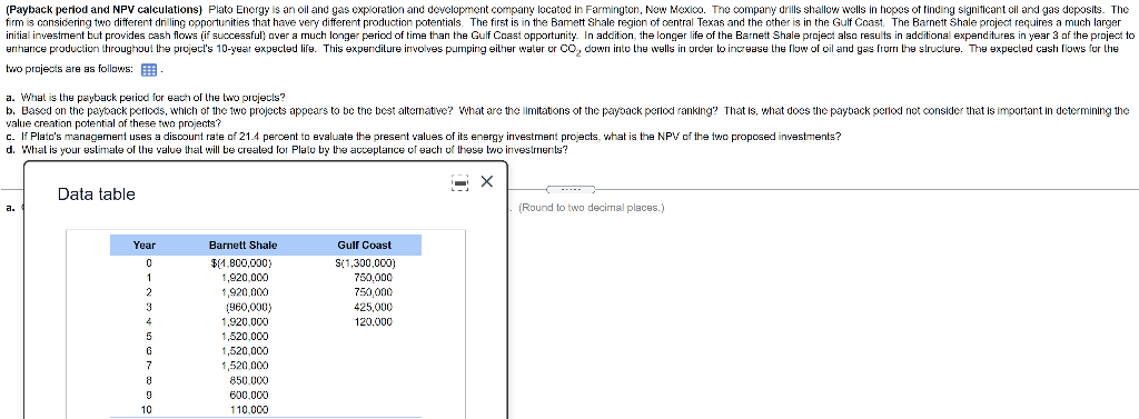 Payback Period And Npv Calculations Plato Energy Is An Oil And Gas Exploration And Development Company Located In Farm 1