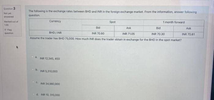 Question 3 Not Yet The Following Is The Exchange Rates Between Bhd And Inr In The Foreign Exchange Market From The Info 1