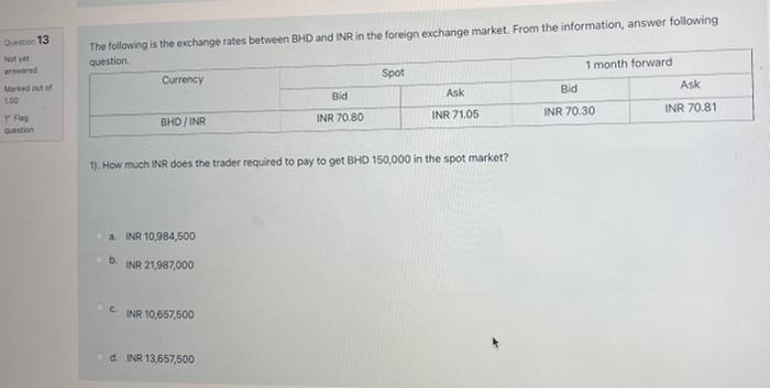 D 13 Not Yet The Following Is The Exchange Rates Between Bhd And Inr In The Foreign Exchange Market From The Informatio 1