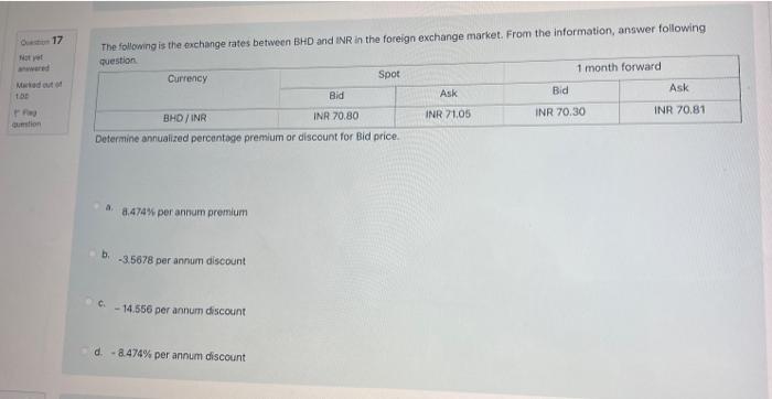 17 The Following Is The Exchange Rates Between Bhd And Inr In The Foreign Exchange Market From The Information Answer 1