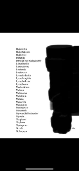 Hyperopia Hypertension Hypnotics Impetigo Intravenous Pyelography Labyrinthitis Laparoscopy Leukemia Leukocyte Lymphaden 1