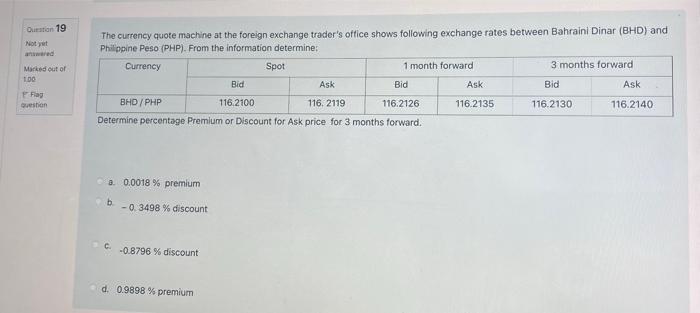 Question 19 Not Yet Marked Out Of 100 Flag Question The Currency Quote Machine At The Foreign Exchange Trader S Office S 1