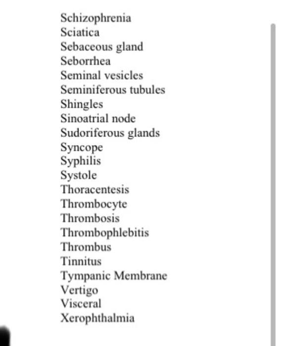 Schizophrenia Sciatica Sebaceous Gland Seborrhea Seminal Vesicles Seminiferous Tubules Shingles Sinoatrial Node Sudorife 1
