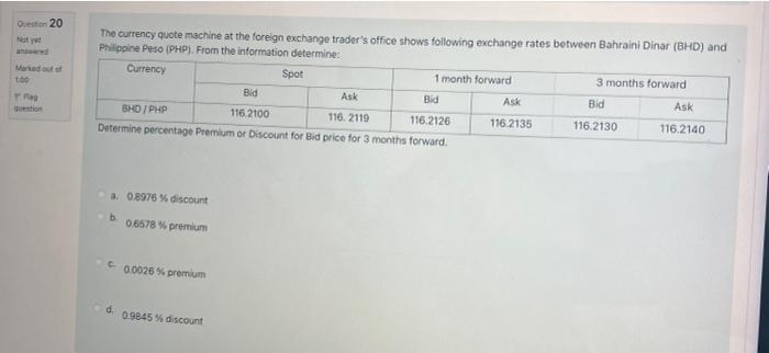 Question 20 160 The Currency Quote Machine At The Foreign Exchange Trader S Office Shows Following Exchange Rates Betwee 1