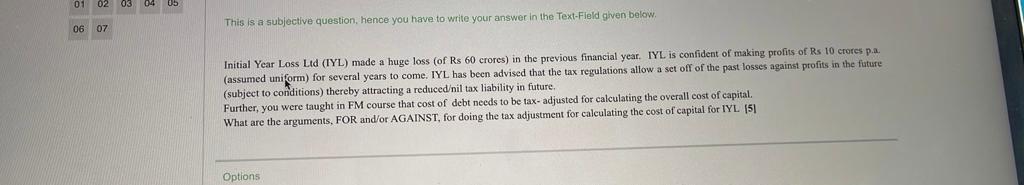 04 05 This Is A Subjective Question Hence You Have Write Your Answer In The Text Field Given Below 07 Initial Year Los 1