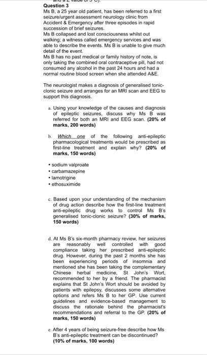 Question 3 Ms B A 25 Year Old Patient Has Been Referred To A First Seizure Urgent Assessment Neurology Clinic From Acc 1