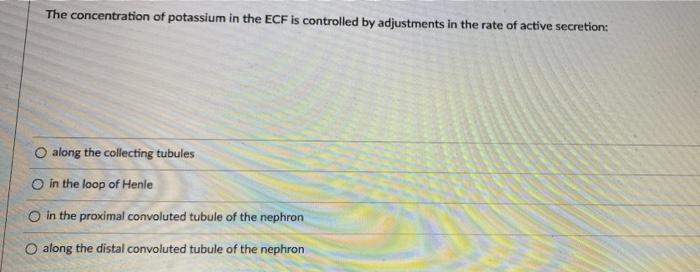 The Concentration Of Potassium In The Ecf Is Controlled By Adjustments In The Rate Of Active Secretion Along The Collec 1