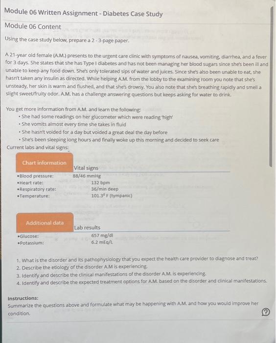Module 06 Written Assignment Diabetes Case Study Module 06 Content Using The Case Study Below Prepare A 2 3 Page Pape 1