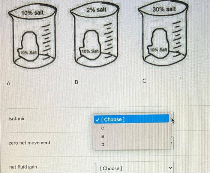 10 Salt 2 Salt 30 Salt 10 Salt 10 Salt 10 Salt A 00 Isotonic Choose Zero Net Movement Choose Net Fluid Gain C 3