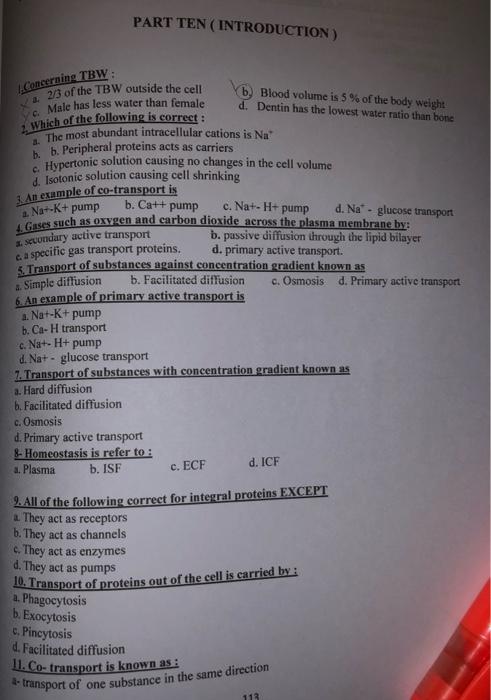Part Ten Introduction 1 Concerning Tbw Yb Blood Volume Is 5 Of The Body Weight D Dentin Has The Lowest Water Rati 1
