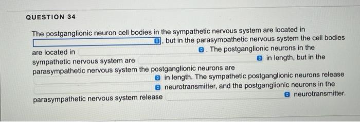 Question 34 The Postganglionic Neuron Cell Bodies In The Sympathetic Nervous System Are Located In But In The Parasympa 1