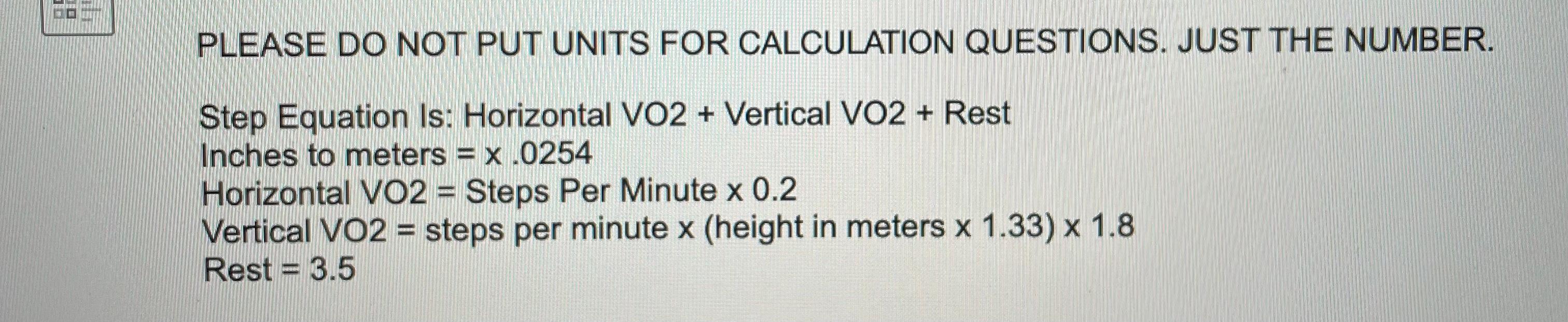 Al Please Do Not Put Units For Calculation Questions Just The Number Step Equation Is Horizontal Vo2 Vertical Vo2 1