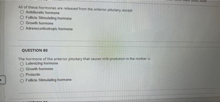 All Of These Hormones Are Released From The Anterior Pituitary Except Antidiuretic Hormone O Follicle Stimulating Hormo 1