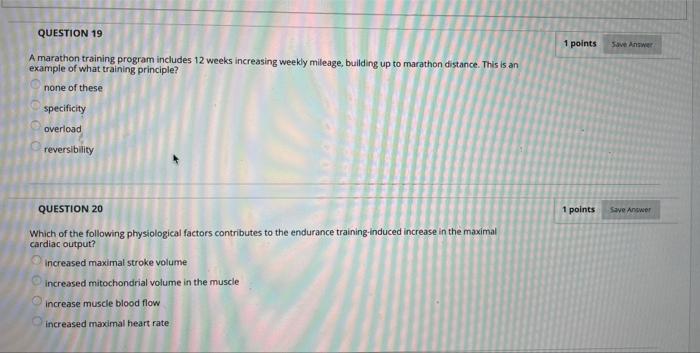 Question 19 1 Points Save Answer A Marathon Training Program Includes 12 Weeks Increasing Weekly Mileage Building Up To 1