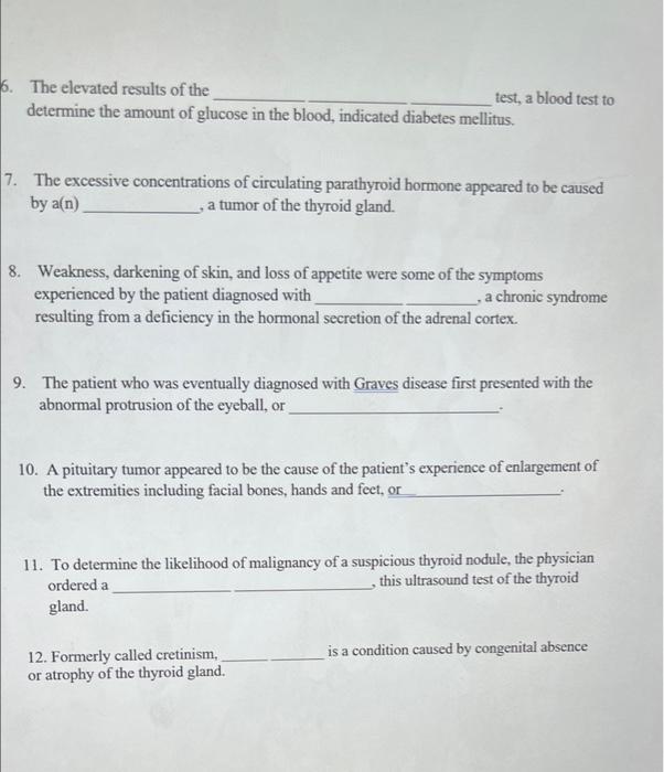 Ele The Sentence Hint Acromegaly Addison Disease Congenital Hypothyroidism Exophthalmos Fasting Blood Sugar Goiter Hype 2