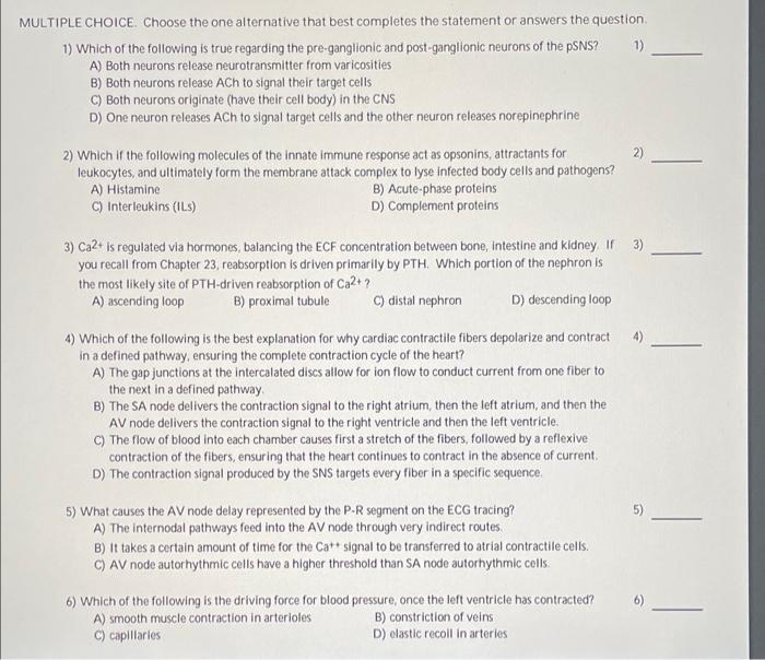 Multiple Choice Choose The One Alternative That Best Completes The Statement Or Answers The Question 1 Which Of The Fo 1