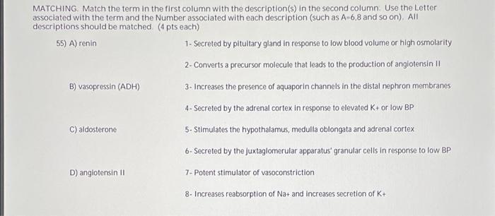 Matching Match The Term In The First Column With The Description S In The Second Column Use The Letter Associated Wit 1