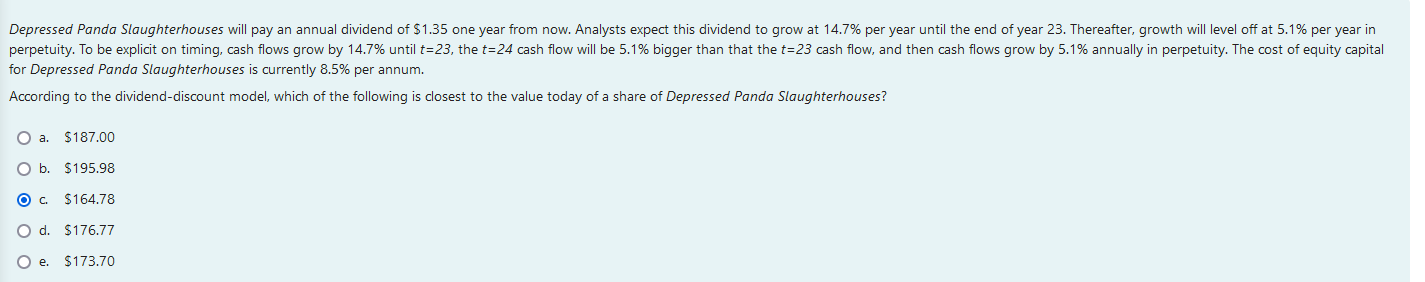 Depressed Panda Slaughterhouses Will Pay An Annual Dividend Of 1 35 One Year From Now Analysts Expect This Dividend To 1