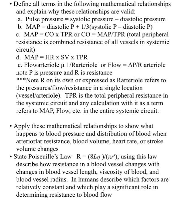 Define All Terms In The Following Mathematical Relationships And Explain Why These Relationships Are Valid A Pulse 1