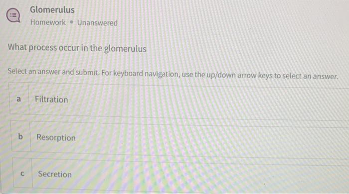 Urinary System Homework Unanswered One Of These Is Not Part Of The Urinary System Select An Answer And Submit For Key 2