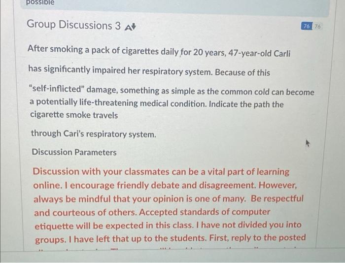 Possible Group Discussions 3 A 76 76 After Smoking A Pack Of Cigarettes Daily For 20 Years 47 Year Old Carli Has Signif 1