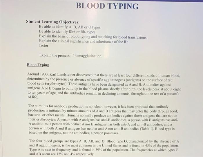 Blood Typing Around 1900 Karl Landsteiner Discovered That There Are At Least Four Different Kinds Of Human Blood Deter 2