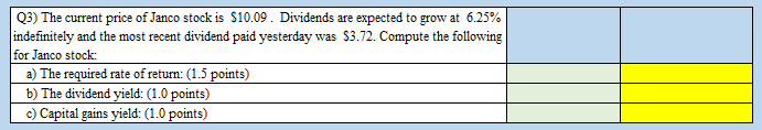 03 The Current Price Of Janco Stock Is 10 09 Dividends Are Expected To Grow At 6 25 Indefinitely And The Most Recent 1