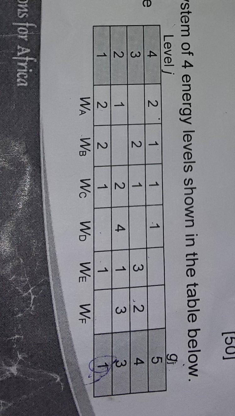 Consider The 6 Macrostate Wa To Wf Of The System Of 4 Energy Levels Shown In The Table Below The Degenerancies Gj Of 1